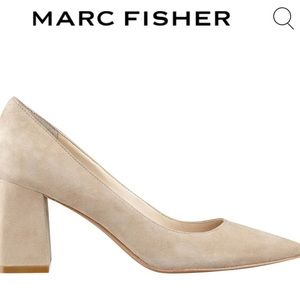 Marc Fisher Zala Block Heel Pointy Toe Pump in Natural Suede